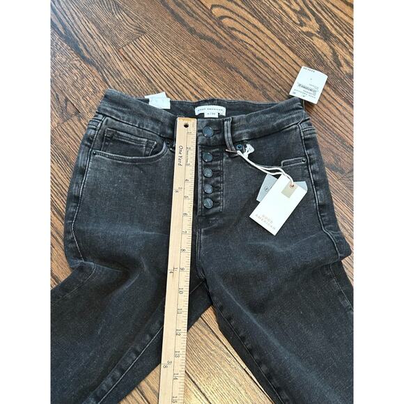 Good American Good Legs Crop Jean Womens 2/26 Black Button Fly Skinny Ankle Slit - Picture 4 of 8